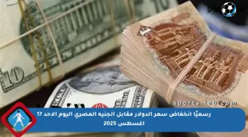 رسميًا انخفاض سعر الدولار مقابل الجنيه المصري اليوم الأحد 17 أغسطس 2025